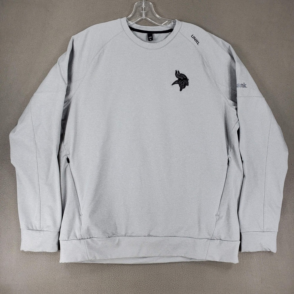 UNRL Minnesota Vikings Sweatshirt Mens L Gray Crewneck Side Zip Pockets NFL